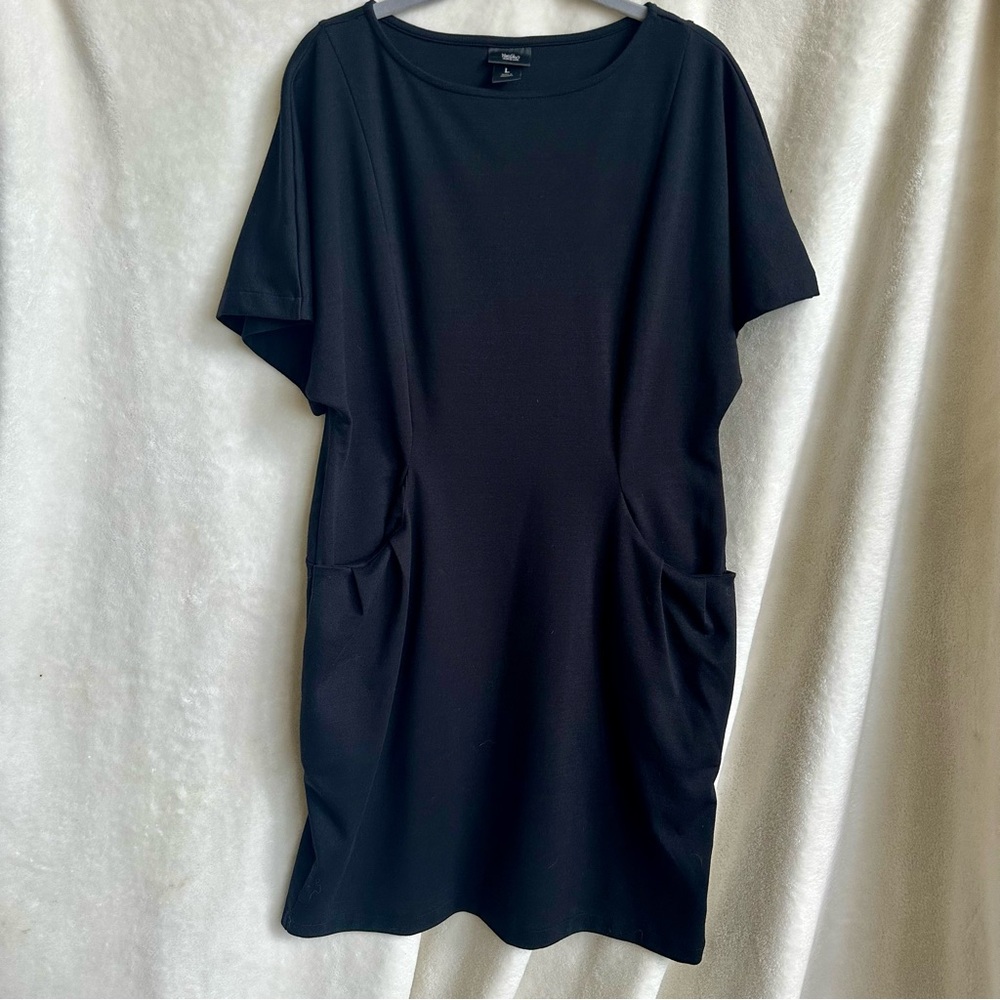 Mossimo Black Batwing Sleeve Shift T-Shirt Dress with Pockets Boat Neck Sz L